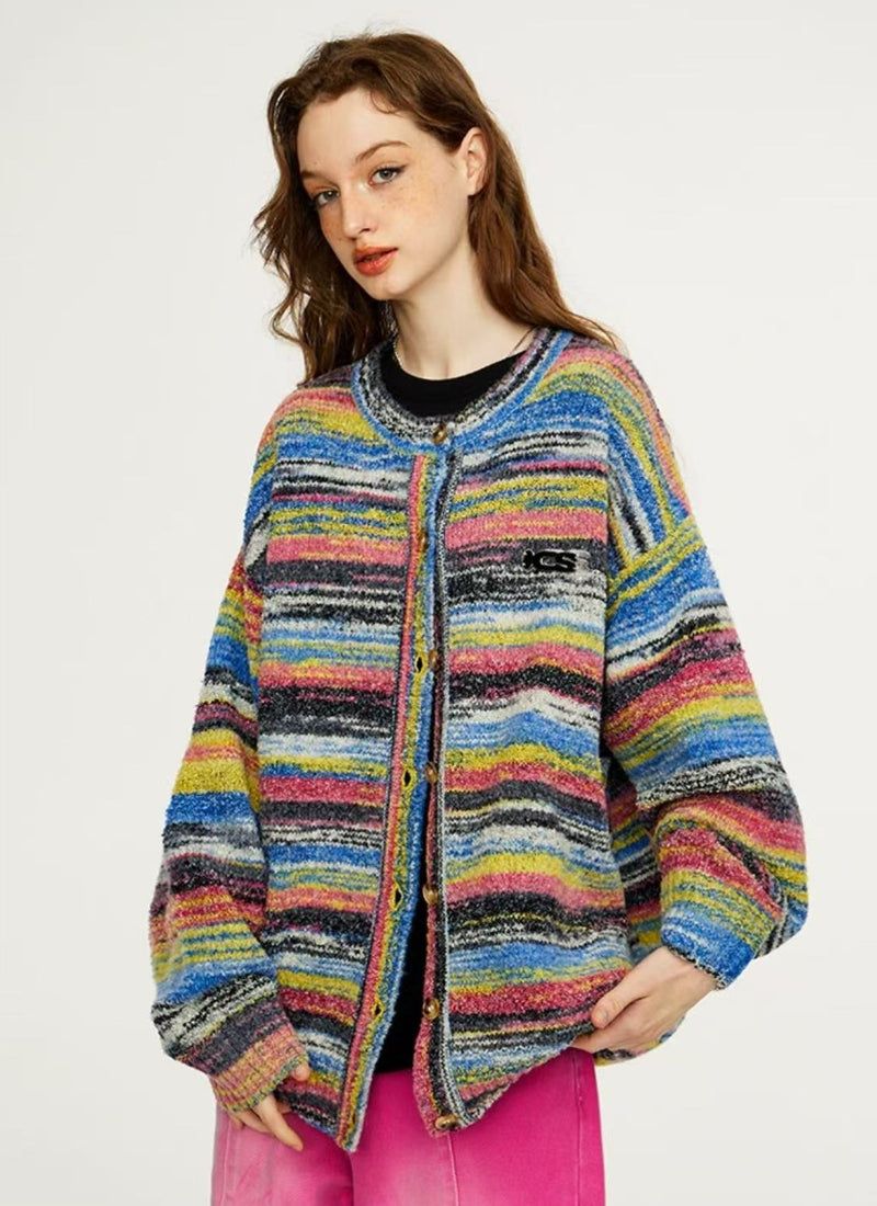ICONSLAB Color Gradient Striped Cardigan Sweater
