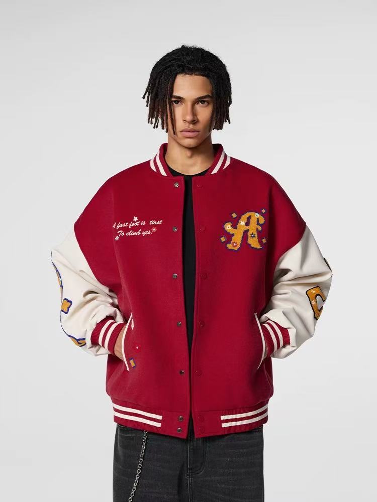 ACHOCK Vintage Towel Embroidered Baseball Jacket