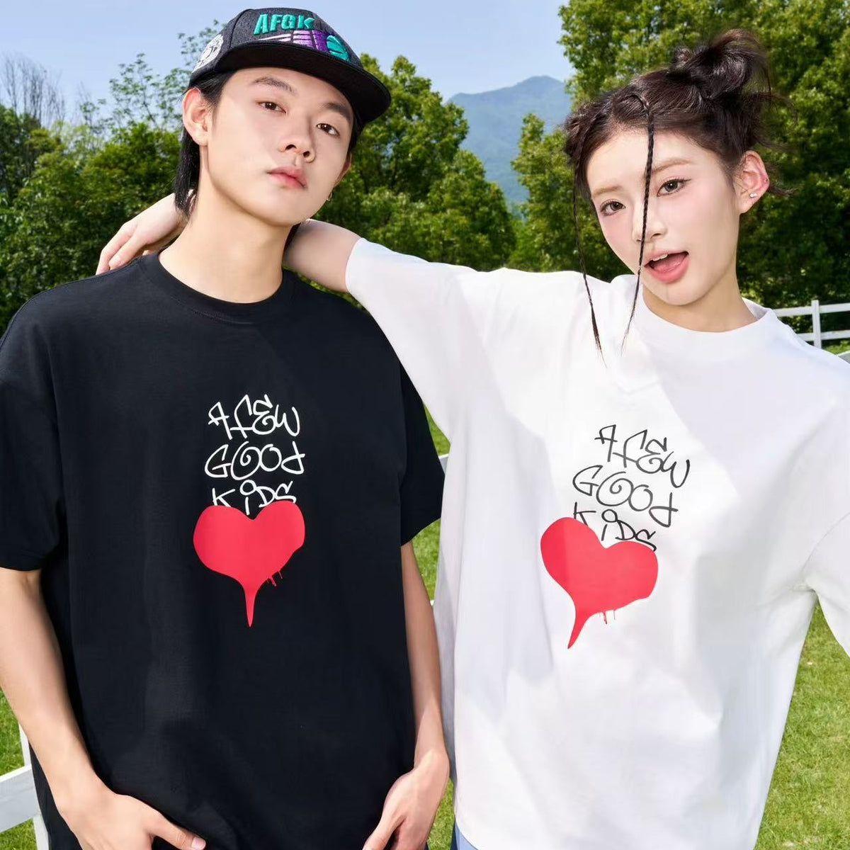 AFGK Valentine's Day Love Graffiti Letter Print Short Sleeve T-Shirt