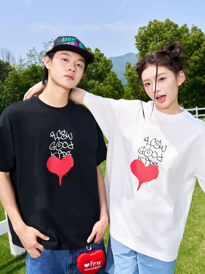 AFGK Valentine's Day Love Graffiti Letter Print Short Sleeve T-Shirt