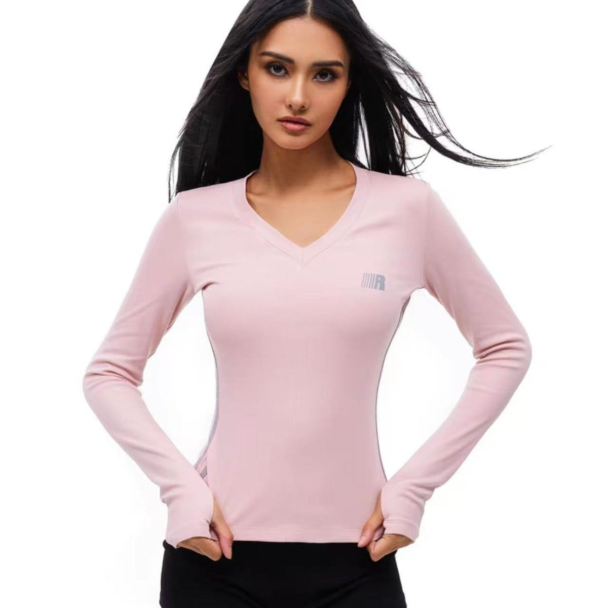 FDR Slim Fit V-neck Sports Long-sleeved Tee (For Women)
