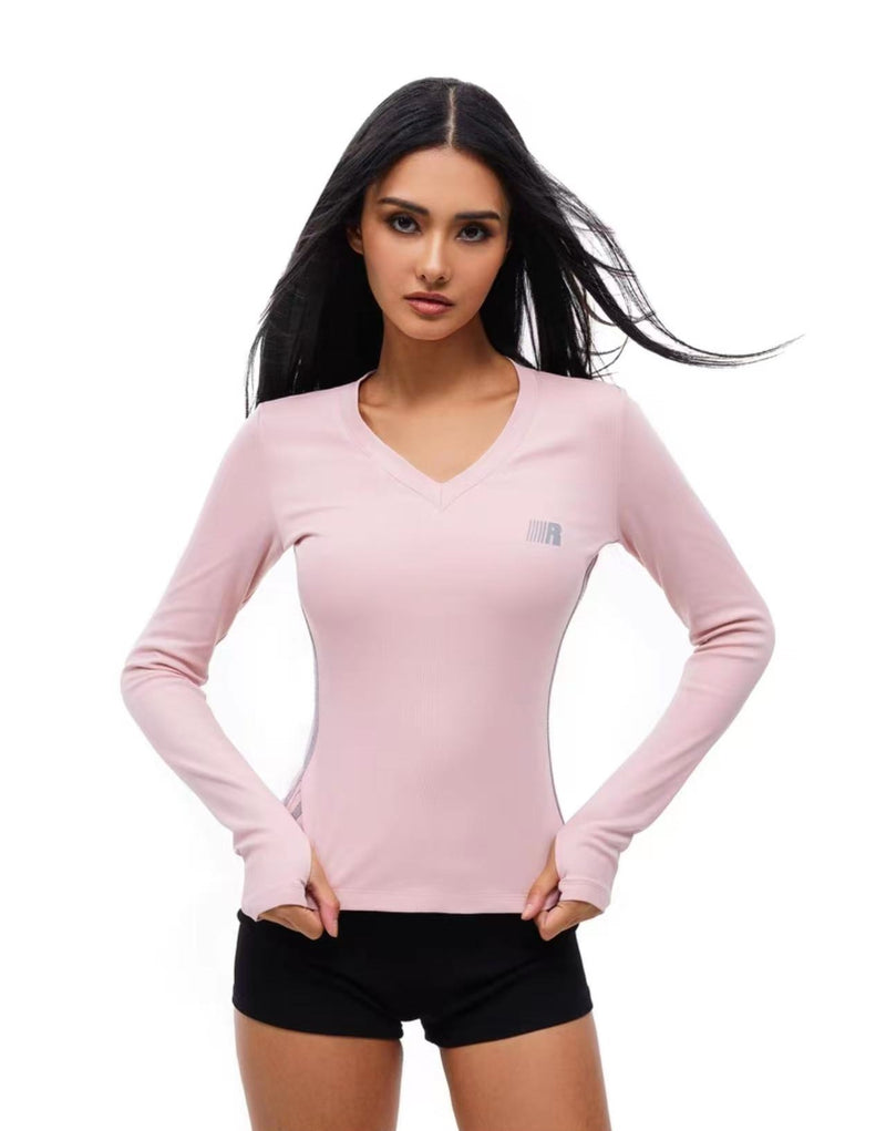 FDR Slim Fit V-neck Sports Long-sleeved Tee (For Women)