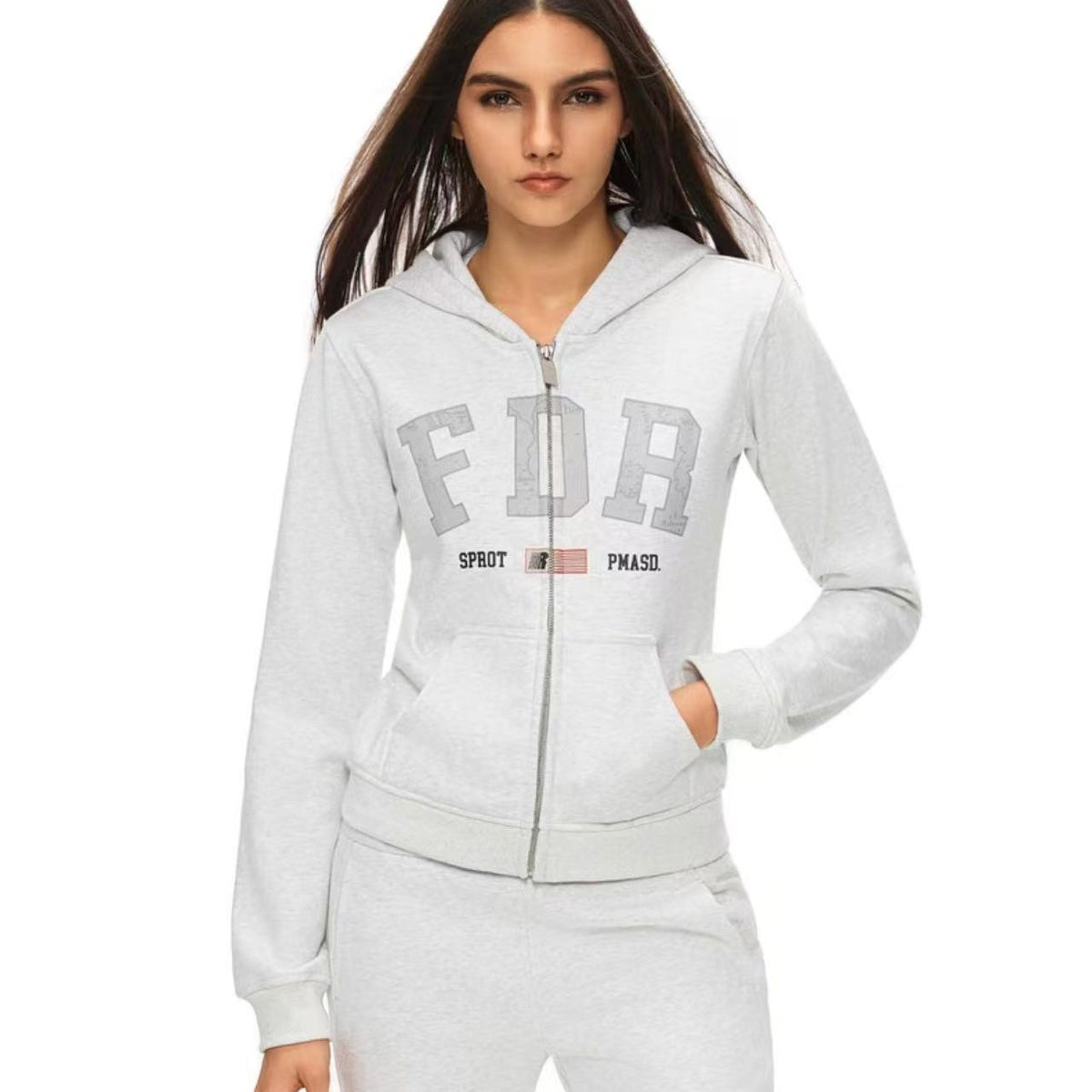 FDR Retro Logo Printed Zipper Hoodie (For Women)