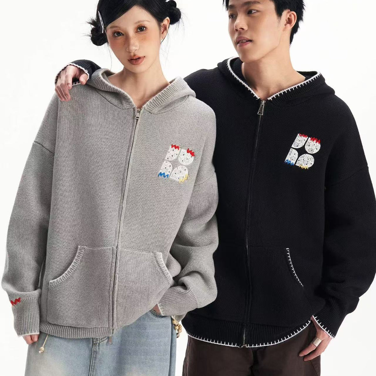 BIPOLAR Four-pointed Star Knitted Cardigan Zipper Sweater