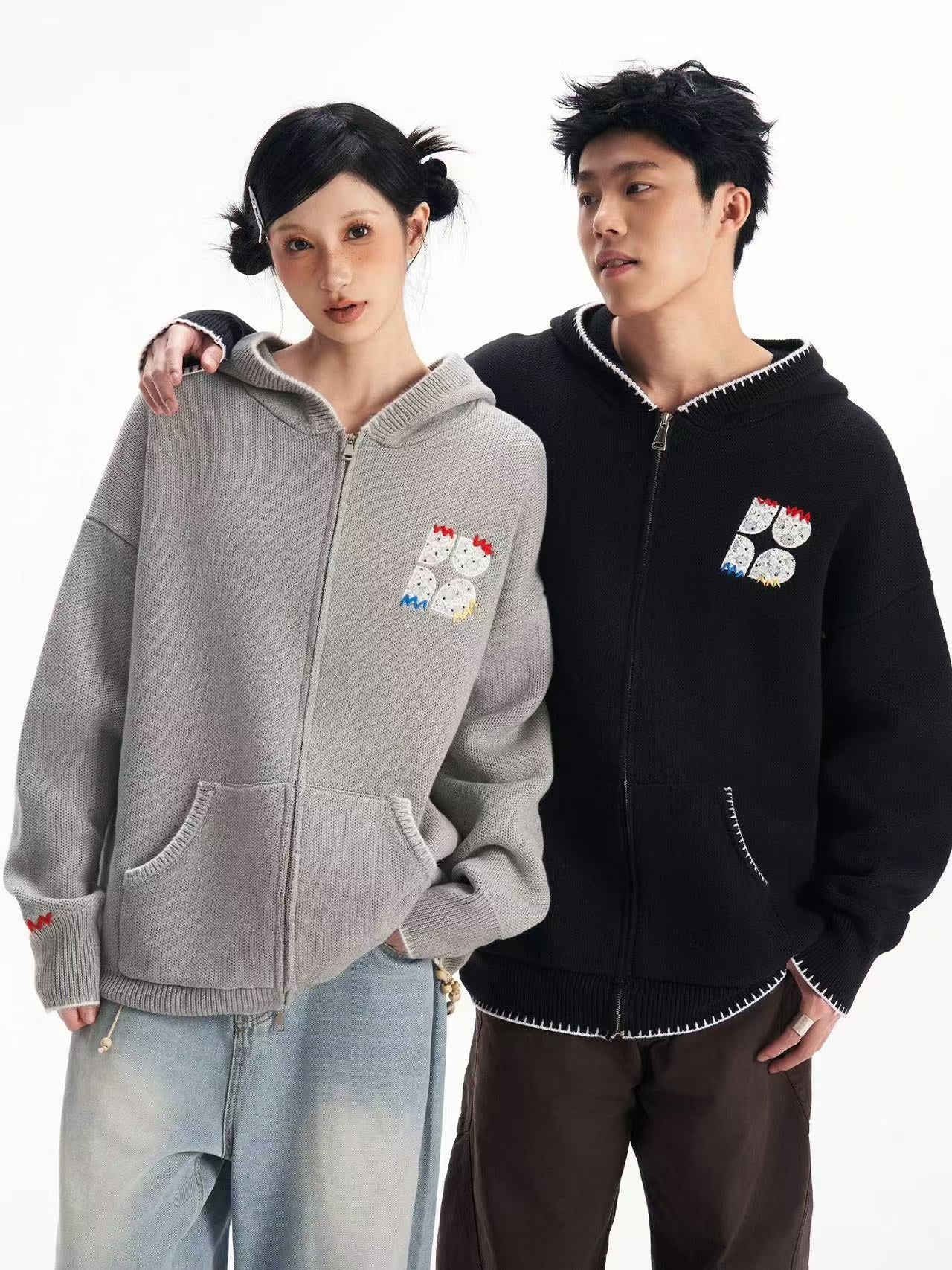 BIPOLAR Four-pointed Star Knitted Cardigan Zipper Sweater