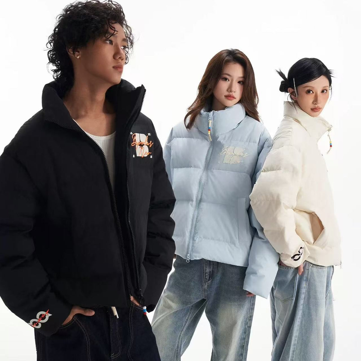 BIPOLAR Contrast Color Embroidered Letters Down Jacket