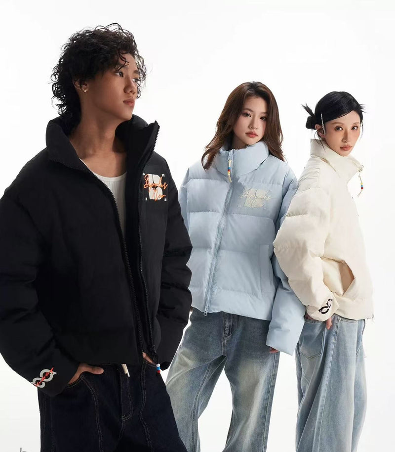 BIPOLAR Contrast Color Embroidered Letters Down Jacket