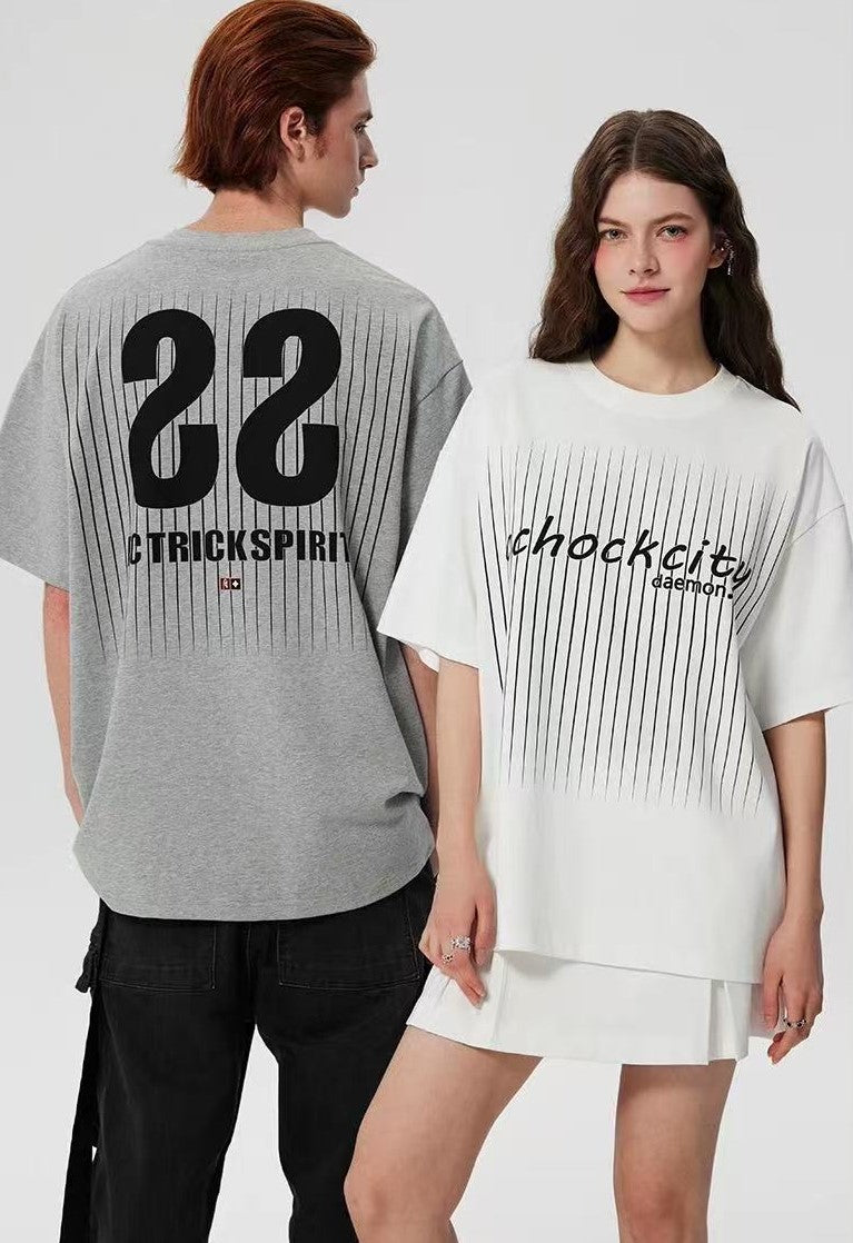 ACHOCK Screen Stripe Print Design Round Neck T-shirt