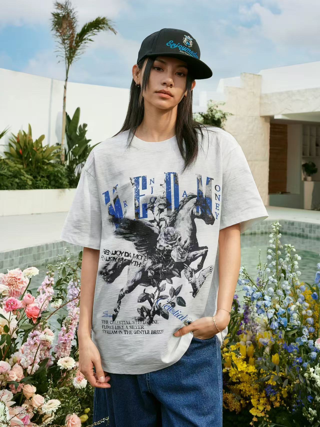 MEDM Pegasus Distressed Short-sleeved T-shirt