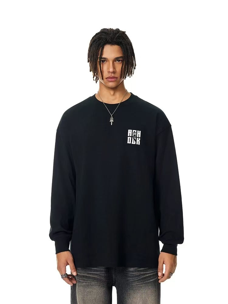 ACHOCK Basic Loose Logo Print Long-sleeved T-shirt