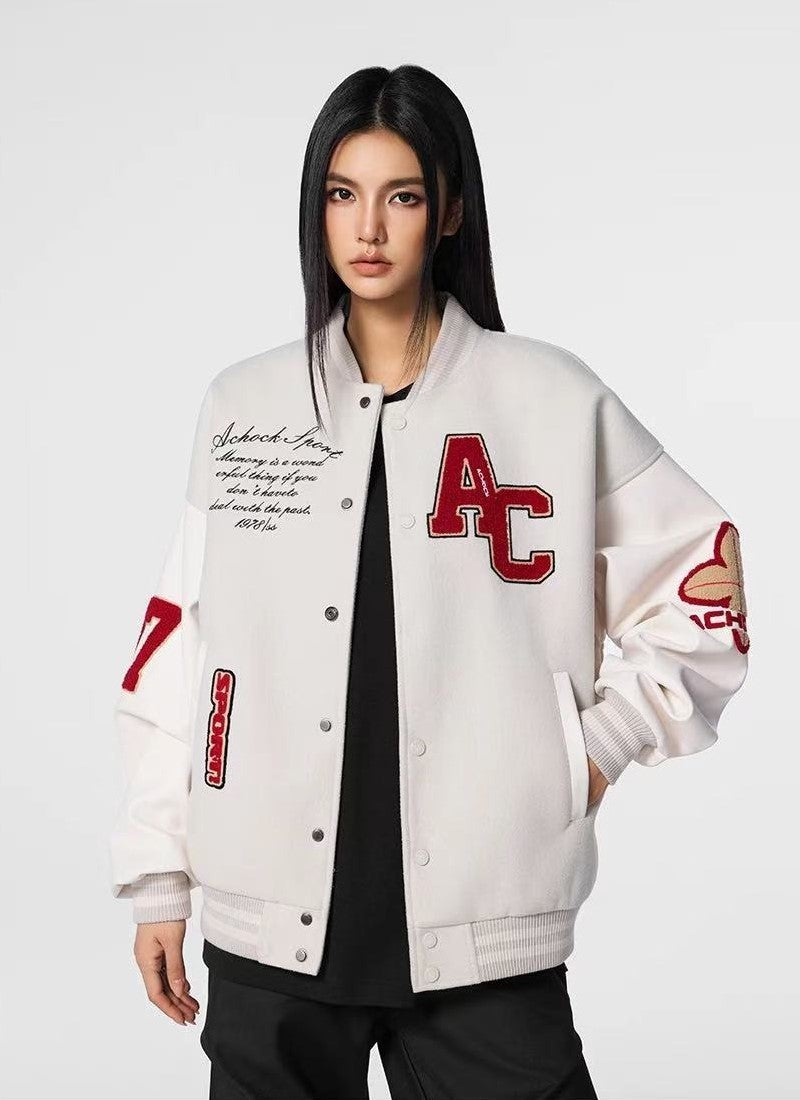 ACHOCK Waffle Logo Embroidered Baseball Jacket