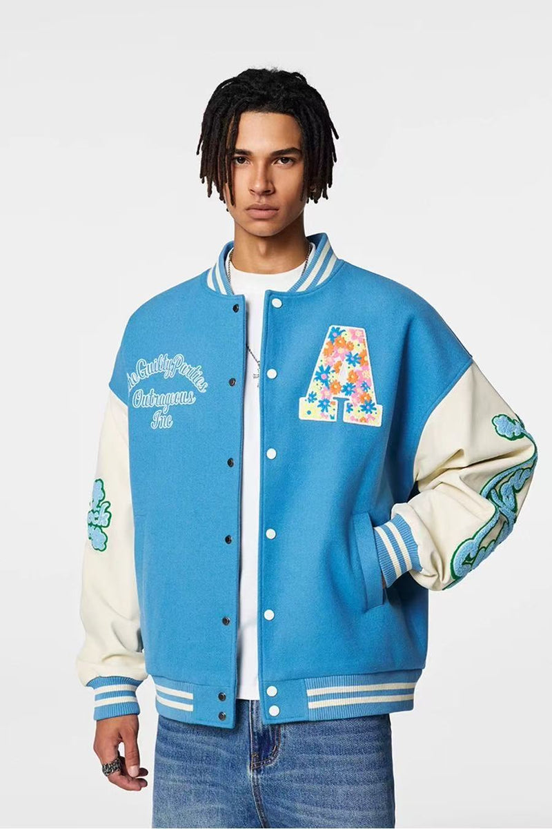 ACHOCK Hollow Floral  Embroidered Baseball Jacket