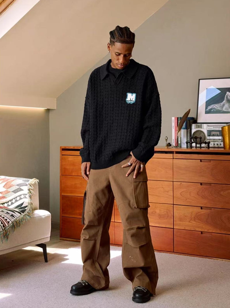 MEDM Hole Knit Long-sleeve Polo