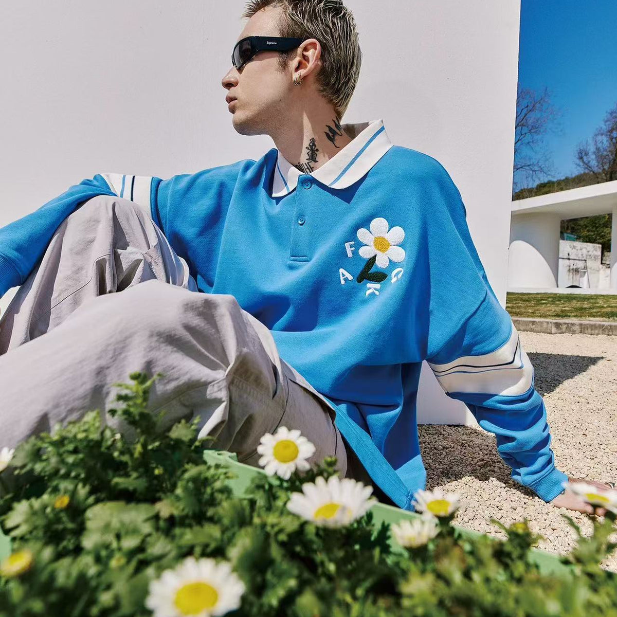 AFGK Small Flower Long-sleeve Polo T-shirt