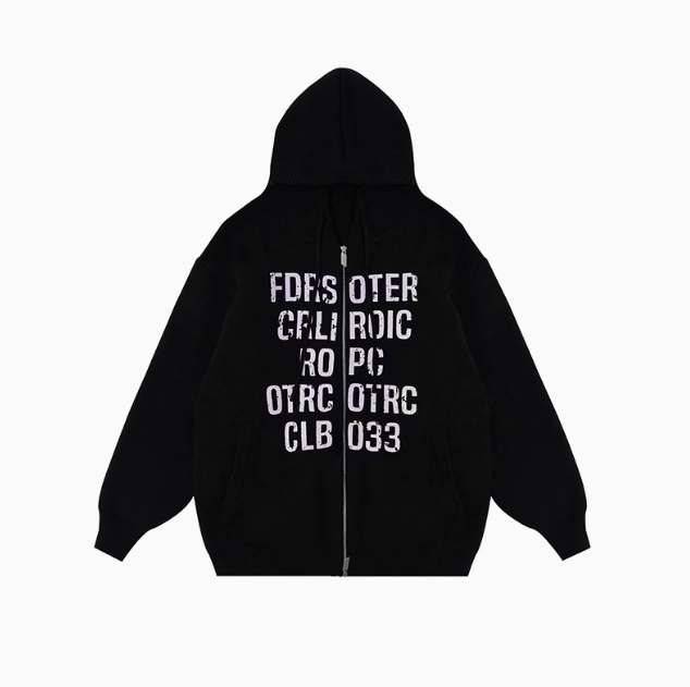 FDR Mottled Font Zipper Hoodie