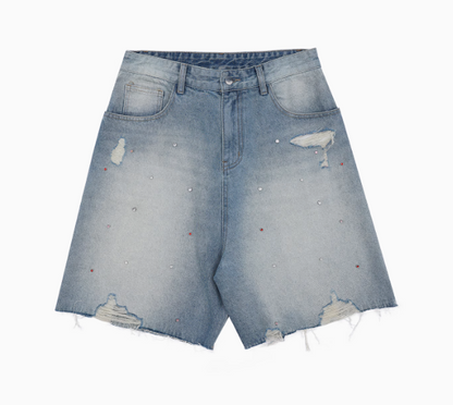 FDR Studded Frayed Denim Shorts