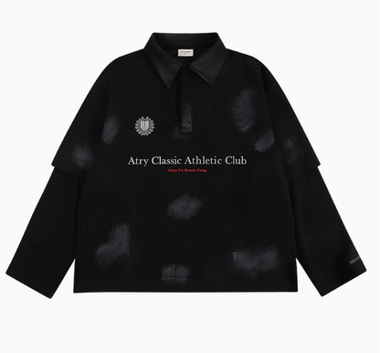 ATRY Letter Slogan Series Dirty Painted  Fake Two-pieces T-shirt