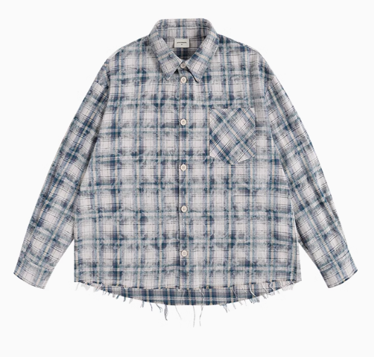 ATRY Irregular Raw Edge Plaid Shirt