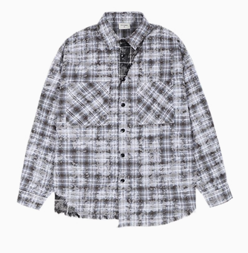 ATRY Distressed Patchwork Long-sleeved Shirt
