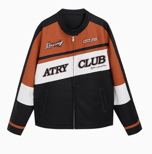 ATRY Contrast Color Racing Leather Jacket