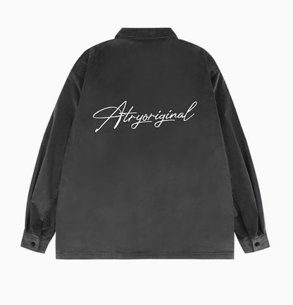 ATRY Corduroy Floral Embroidered LOGO Long-sleeved Shirt