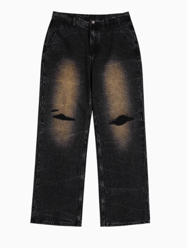 ATRY Heavy Textured Washed Knee Ripped Denim Trousers