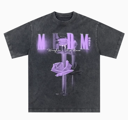 MEDM Sword and Rose" Thermosetting Oil Printed Short-sleeved T-shirt