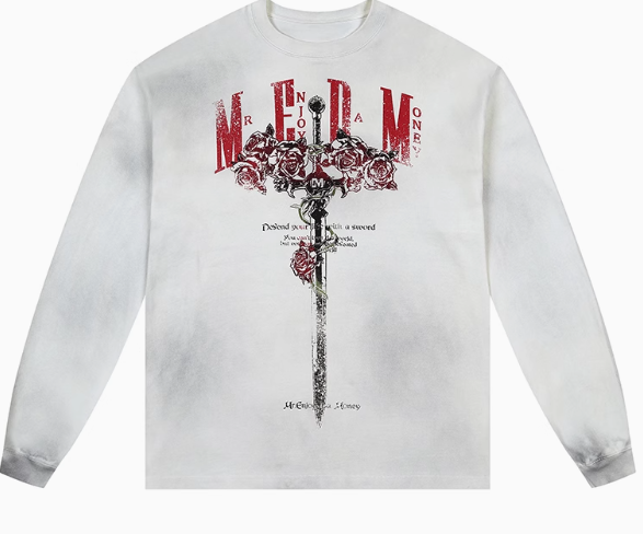 MEDM Rose and Sword Washed Long-sleeved T-shirt