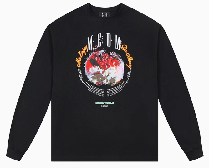 MEDM Flowers and Thorns Circular Text Long-sleeved T-shirt