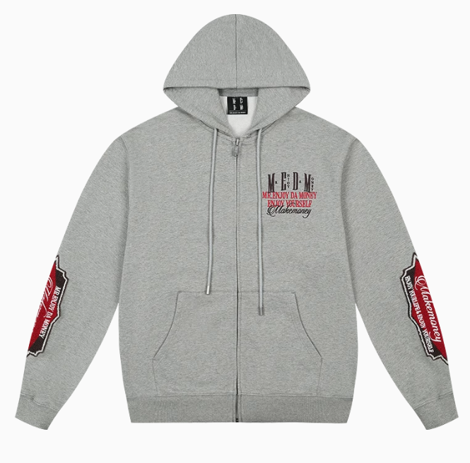 MEDM Retro Typography Embroidered Zipper Hoodie