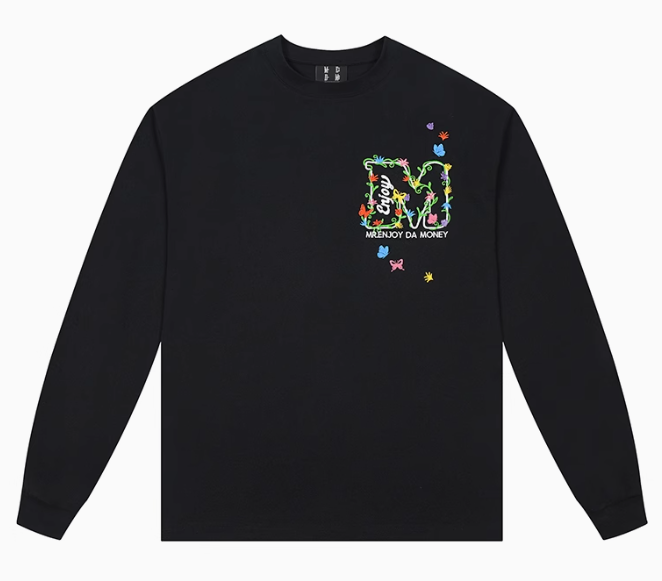 MEDM  Scattered Flower Embroidery Long-sleeved T-shirt