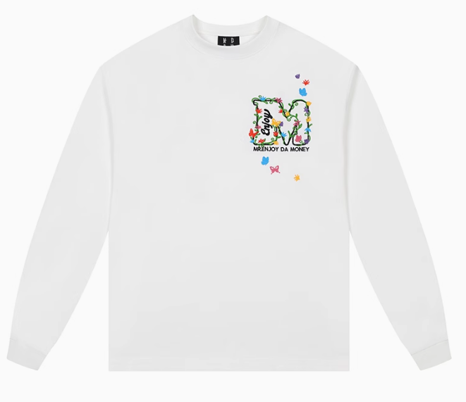 MEDM  Scattered Flower Embroidery Long-sleeved T-shirt