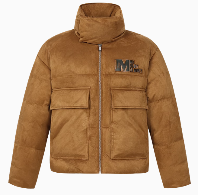 MEDM Logo Embossed Leather Label Scarf Down Jacket