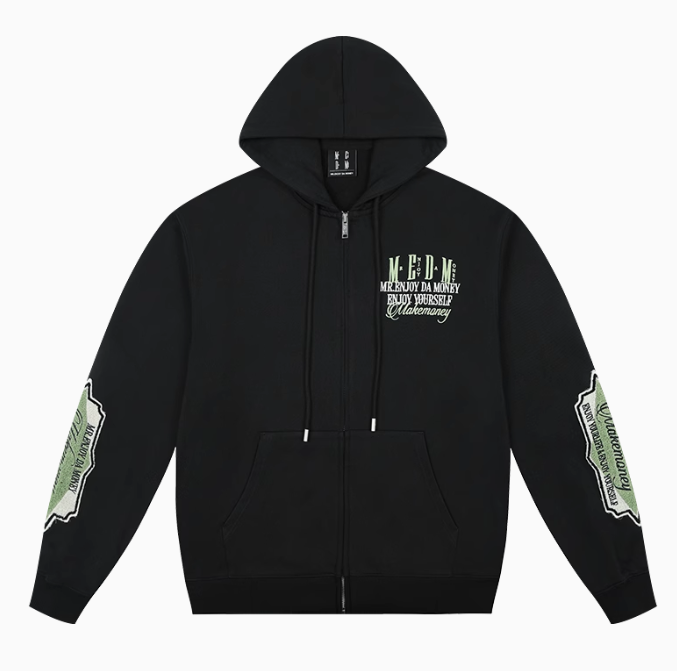 MEDM Retro Typography Embroidered Zipper Hoodie