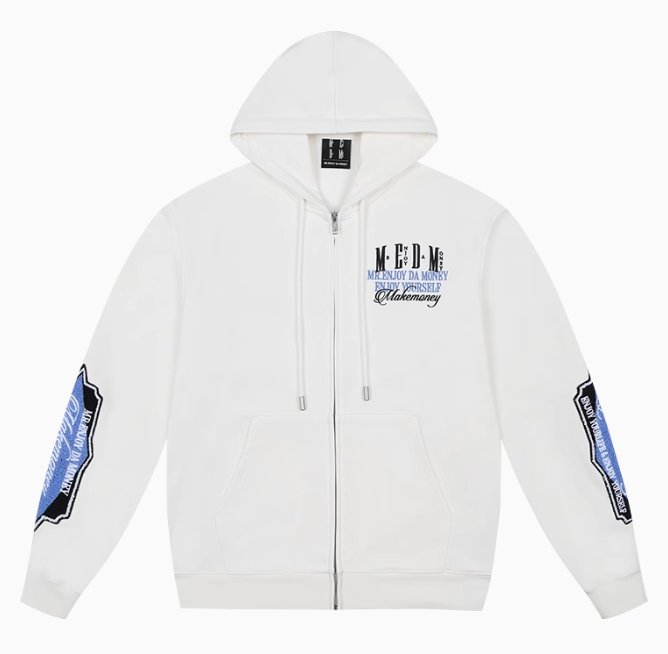 MEDM Retro Typography Embroidered Zipper Hoodie