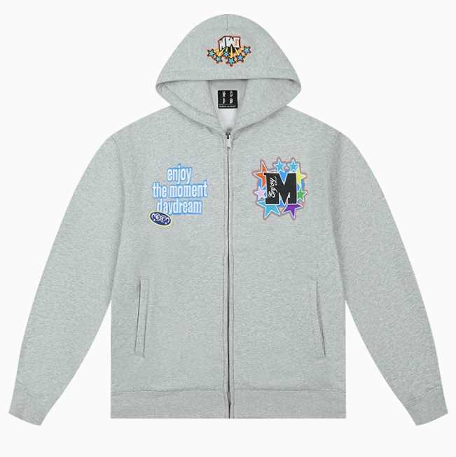 MEDM Blooming Star Embroidered Zipper Hoodie