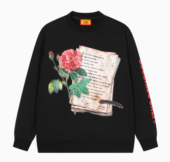 AFGK Flowers and Love Letters Thin Velvet Crew Neck Sweatshirt