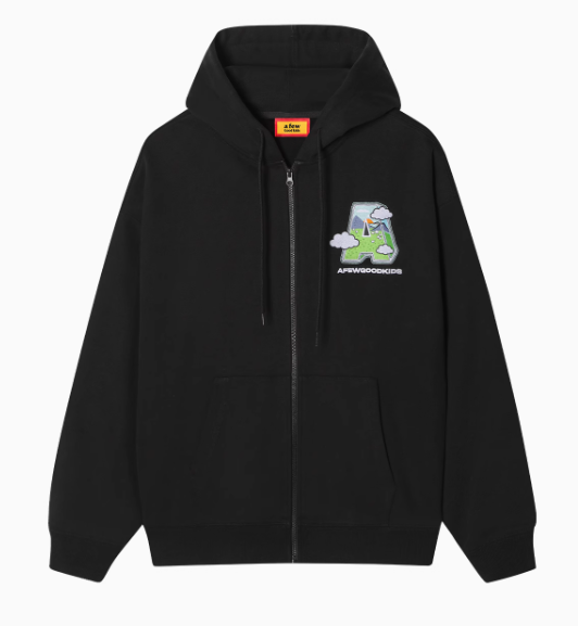 AFGK Hand-painted Lettering Embroidered Zipper Cardigan