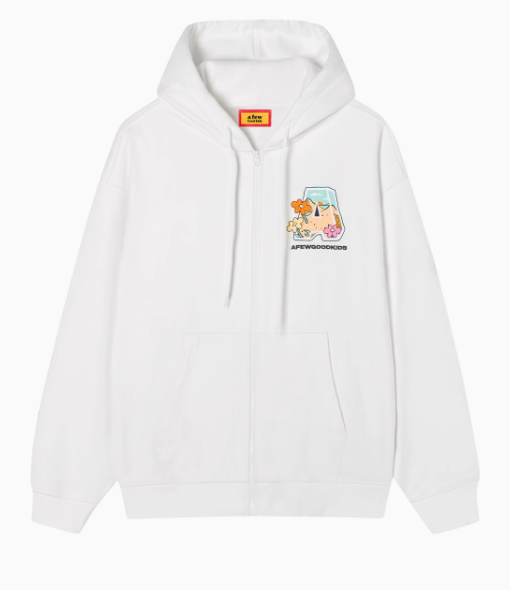 AFGK Hand-painted Lettering Embroidered Zipper Cardigan