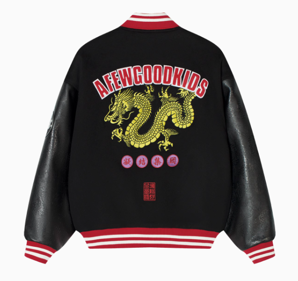 AFGKxCLOTTEE Dragon Pattern Embroidered Wool Varsity Jacket