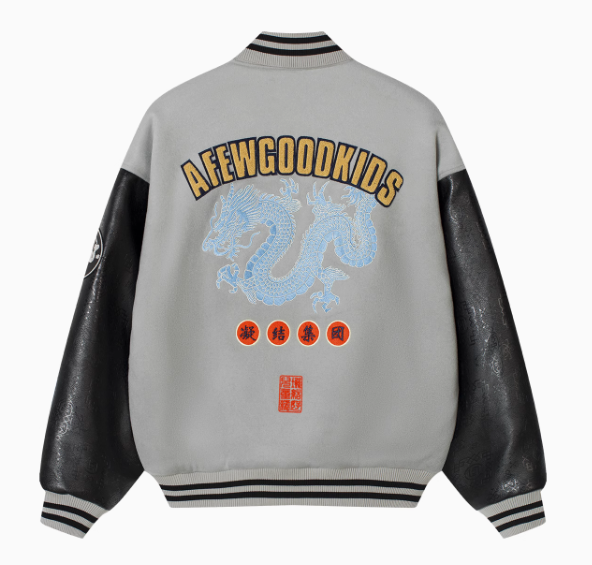 AFGKxCLOTTEE Dragon Pattern Embroidered Wool Varsity Jacket