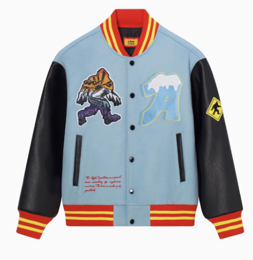 AFGK Snowy Terry Embroidered Contrasting Color Baseball Jacket