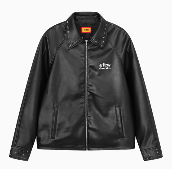 AFGK Glossy Studded Zippered Leather Jacket