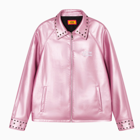 AFGK Glossy Studded Zippered Leather Jacket