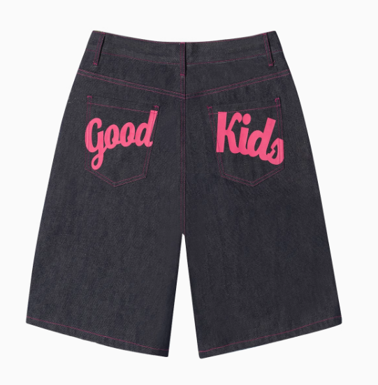 AFGK Pure Color Printed Denim Shorts