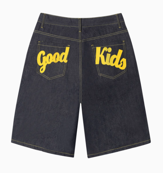 AFGK Pure Color Printed Denim Shorts