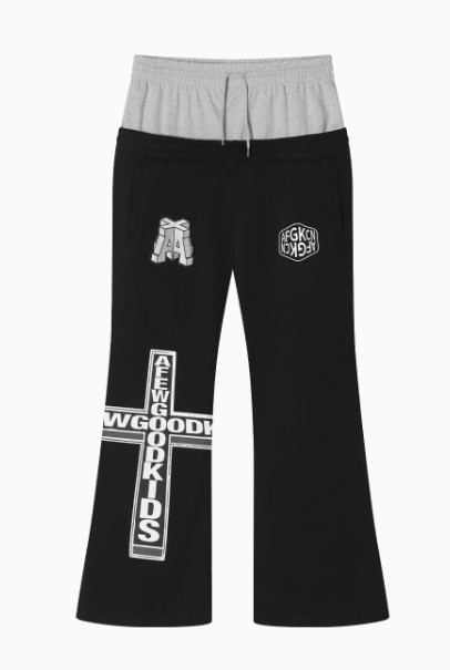 AFGK Fake Two Piece Double Waist Drawstring Bootcut Sweatpants