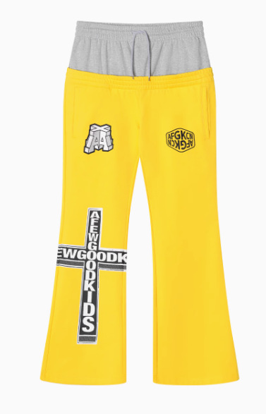 AFGK Fake Two Piece Double Waist Drawstring Bootcut Sweatpants