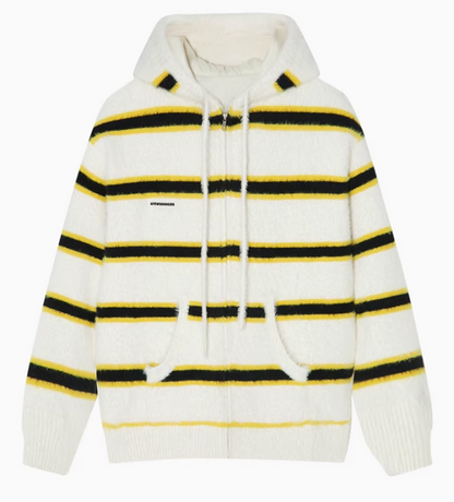 AFGK Striped Zip Hooded Cardigan Sweater