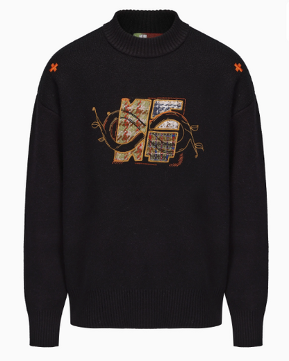 BIPOLAR×NSTNEW Logo Design Black Crew Neck Sweater